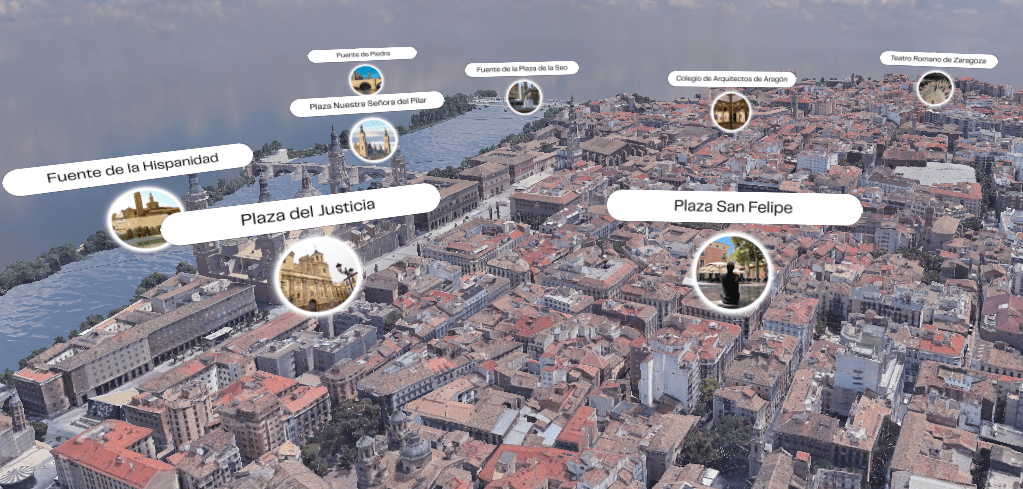 ZARAGOZA LUCE
PLAZA DEL PILAR
PLAZA DEL JUSTICIA
COLEGIO DE ARQUITECTOS
PLAZA DE LA SEO
PLAZA ARIÑO
PUENTE DE PIEDRA
FUENTE DE LA HISPANIDAD
TEATRO ROMANO
PLAZA SAN FELIPE