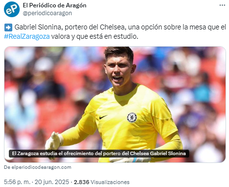 Gabriel Slonina, portero del Chelsea, ofrecido al Real Zaragoza