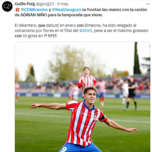 Adrián Niño objetivo del Real Zaragoza