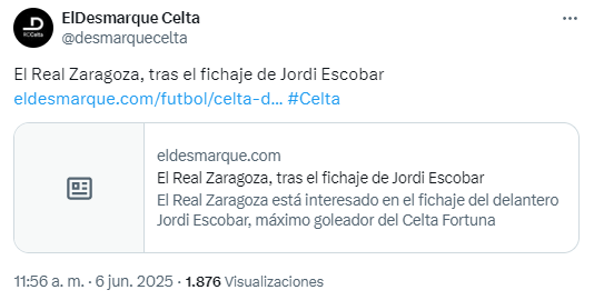 Jordi Escobar, delantero del Celta Fortuna, posible refuerzo del Real Zaragoza