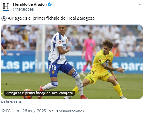 Heraldo asegura que el Real Zaragoza pagará la clausura de Kervin Arriaga