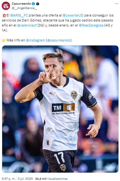 Dani Gómez podría salir al Aris Salonica de Grecia