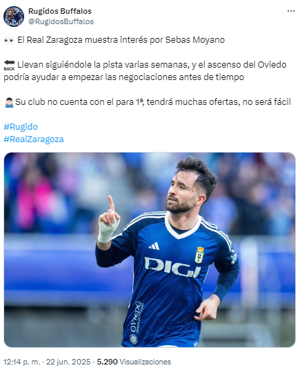 El extremo derecho Sebas Moyano se convierte en el primer fichaje del Real Zaragoza