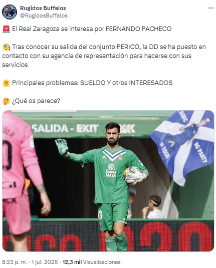 El portero Fernando Pacheco es una opción para reforzar la portería del Real Zaragoza