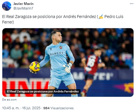 Andrés Fernåndez puede ser el portero del Real Zaragoza