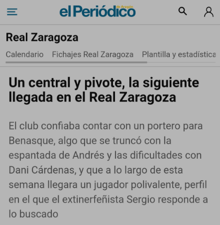 Sergio, que ha actuado en el CFD Tenerife cono central y pivote, interesa al Real Zaragoza