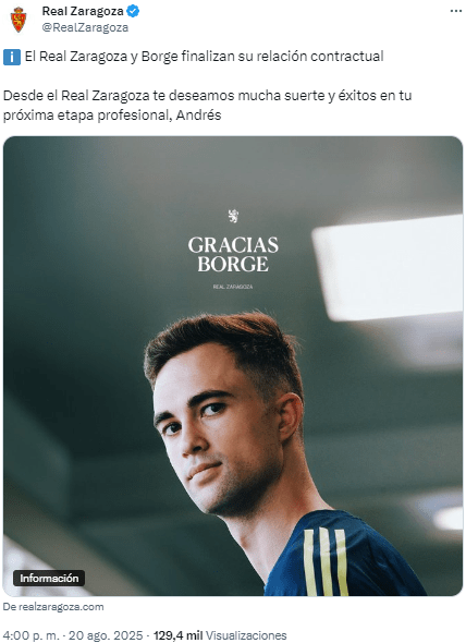 Andrés Borge abandona el Real Zaragoza