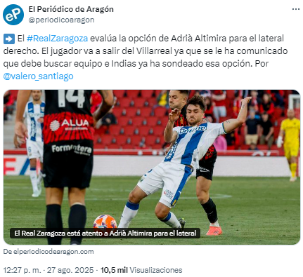 Adriá Altimira, lateral derecho del Villarreal, posible fichaje del Real Zaragoza