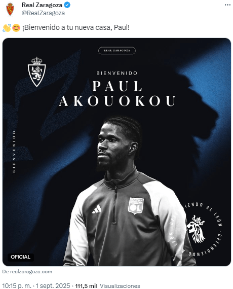 Paul Akouokou, nuevo jugador del Real Zaragoza