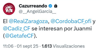Juanmi, posible refuerzo para la delantera del Real Zaragoza
